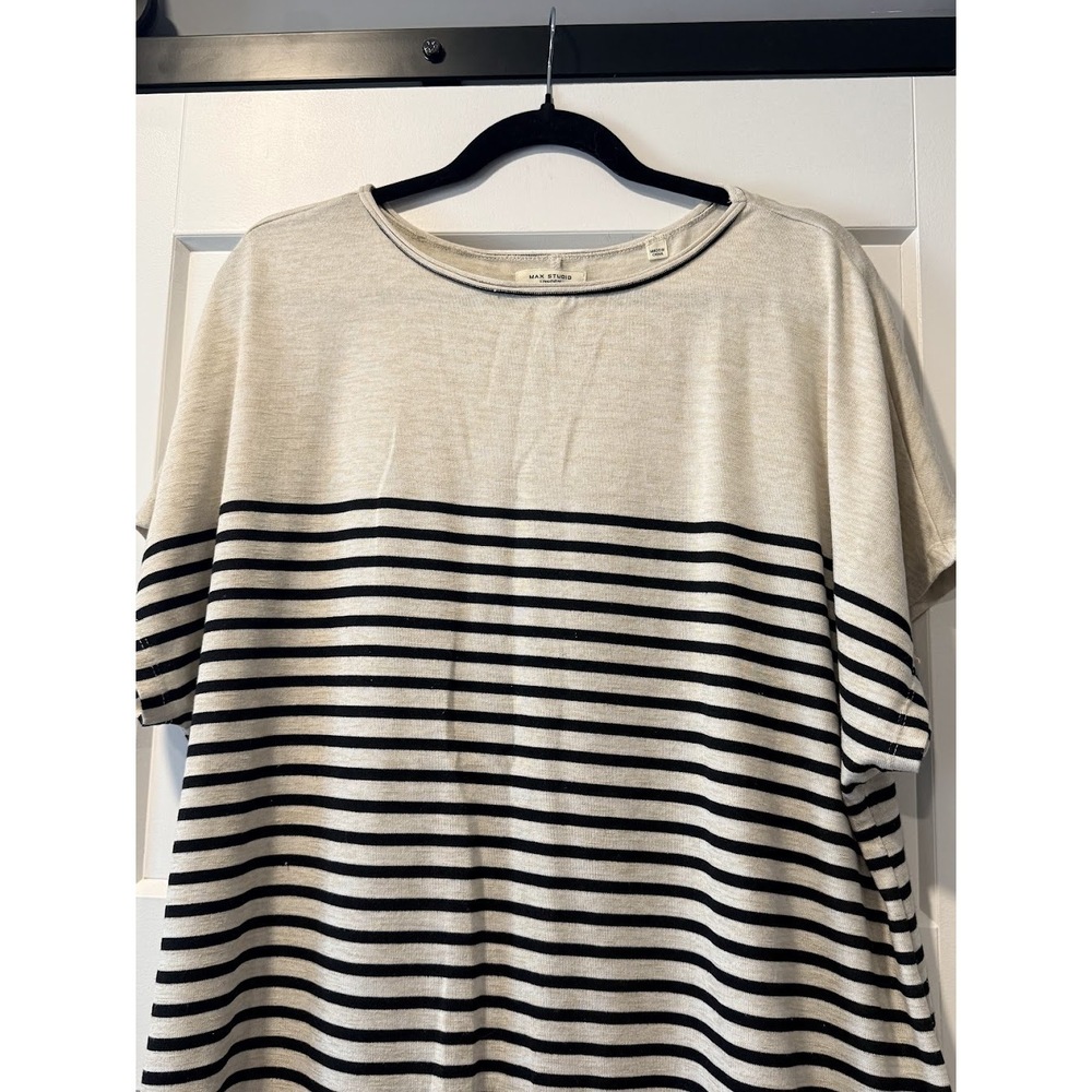 Max Studio London Tan & Black Striped Short-Sleeve Tee Size 1X